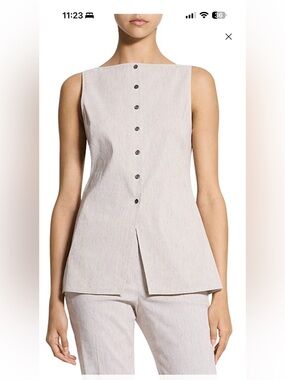 Theory Light Beige Sleeveless Button-Front Top